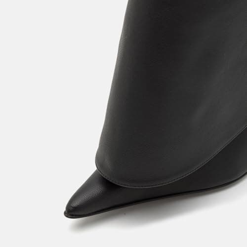Goolita Women's Pointed Toe Knee High Stiletto Heel Fold Over Boots Fashion & Comfortable