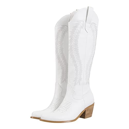 Richеalninni Sparkle Rhinestone Cowboy Boots for Women — White 01