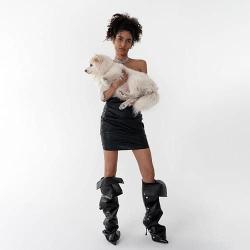 KaroNairy Women's Knee High Stiletto Boot with Detachable Panel