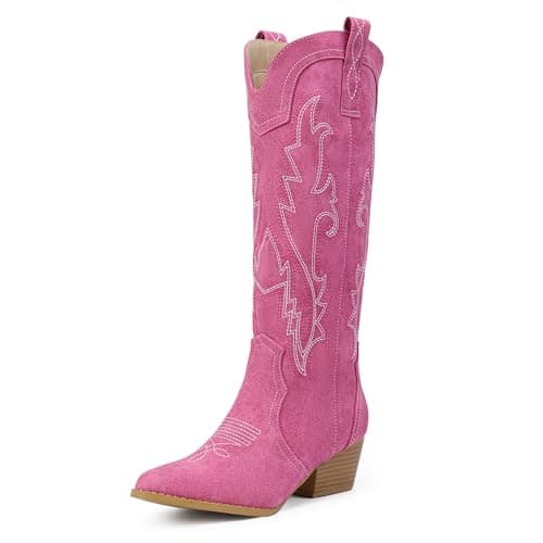 IDIFU IN2 Women's Embroidered Cowgirl Knee-High Western Boots — Pink