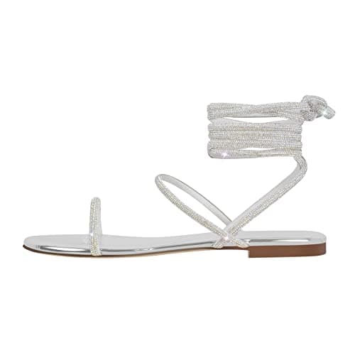Women's Rhinestone Crisscross Strap Flat Sandals