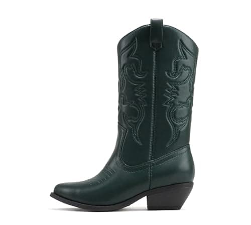 All-White Soda Red Knee High Cowboy Boots with Pull-On Tabs — Green