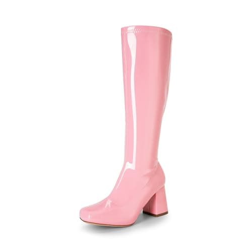 Dream Pairs Women's Chunky Knee High Square Toe Boots — Pink-pat