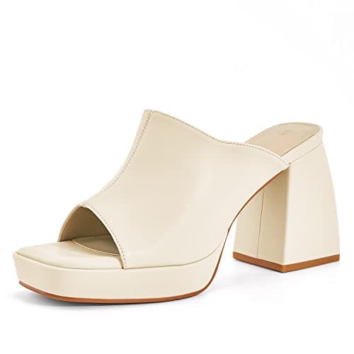 Coutgo Womens Chunky Platform Block Heel Slip-On Sandals