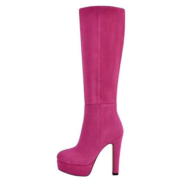 Richealnana Women's Knee High Side Zipper Stiletto Heel Boots — Fuchsia