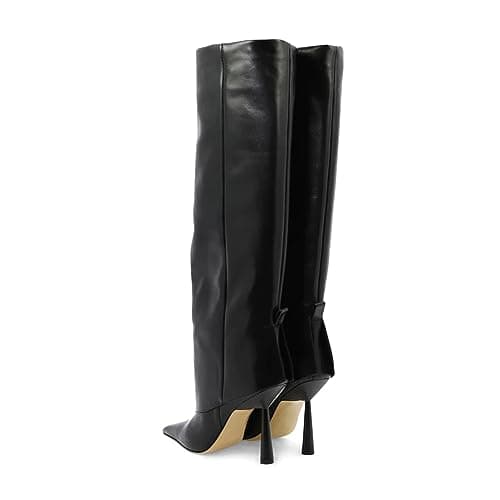 Vertundy Women's Pointed Toe Stiletto Heel Knee High Fold Over Boot