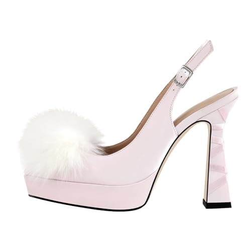 Richealnana Women's Fuzzy Platform Sandals with Chunky Heels