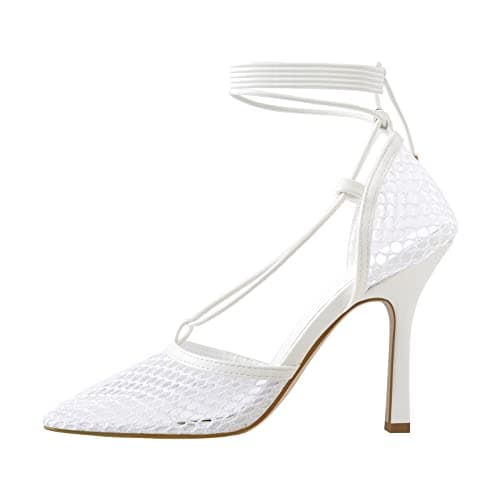 Richealnana Women's Square Toe Mesh Strappy Lace-Up Sandals
