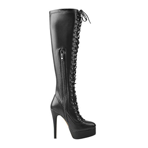 Richealnini Women's Lace-Up Knee High Stiletto Boots
