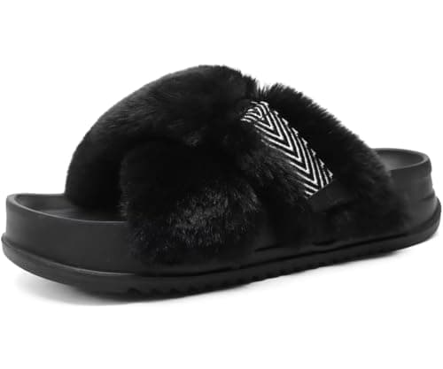 Cross-Band Platform Slippers for Women — Black