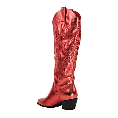 Richealnana Women's Embroidered Cowboy Boots with Chunky Heels