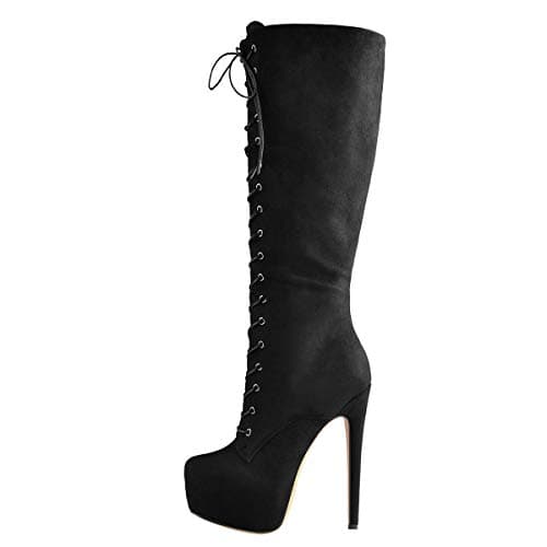 Richealnana Women's & Men's Platform Knee High Boots — Black Suede