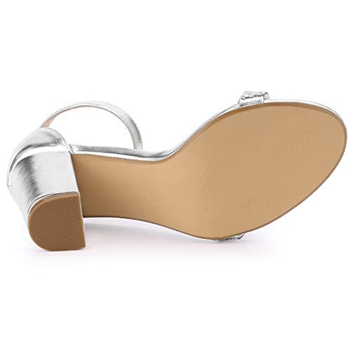 Allegra K Women's Rhinestone Ankle Strap Chunky Heels