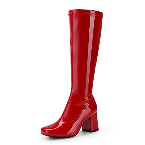 Dream Pairs Women's Chunky Knee High Square Toe Boots — Red/Patent/Pu