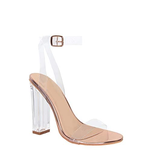 Richealnana Women's Clear Rhinestones Stiletto Heels Ankle Strap Sandals