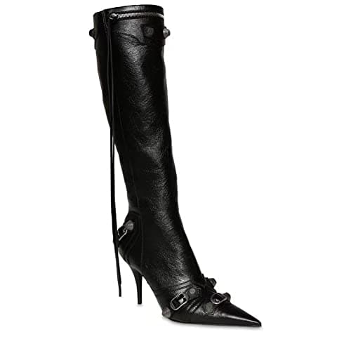 Kluolandi Women's Tassel Pointy Toe Knee High Stiletto Heel Booties