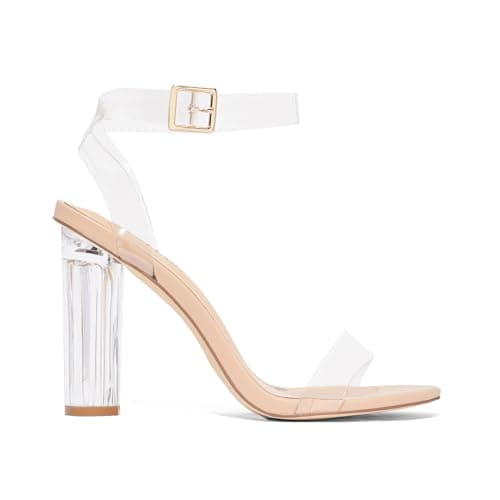 JustFab Women's Clear Chunky High Heel Sandals - Hanna