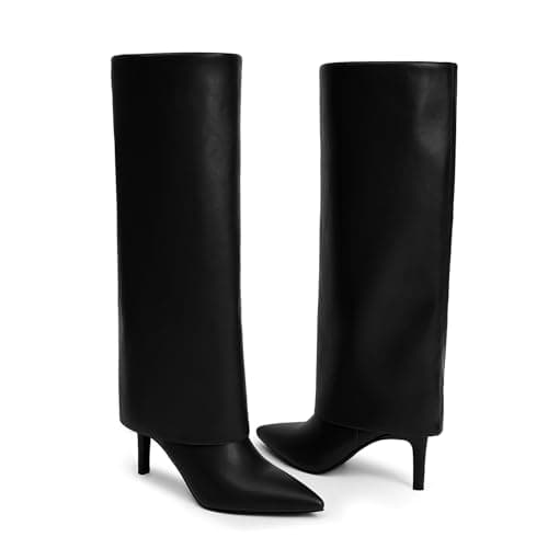 VIUGJNEX Women's Pointed Toe Stiletto Heel Zipper Knee High Boots