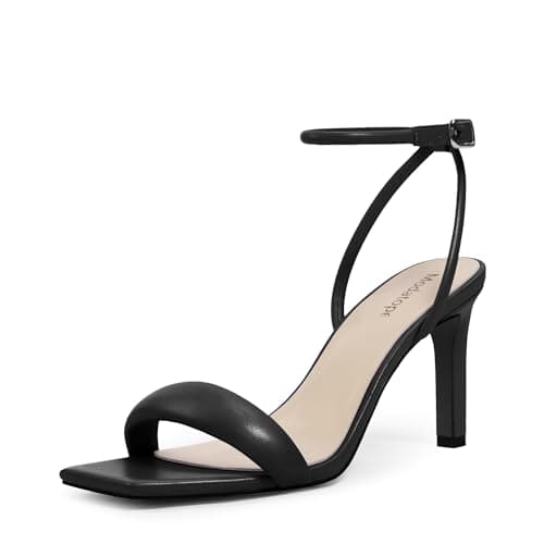 Modatope Women's Square Toe Strappy Ankle Strap Heels for Party & Daily Wear — Black