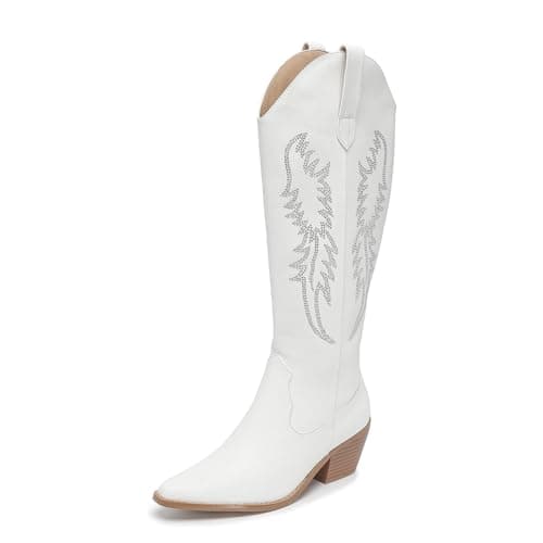 Amoji Women's Western Cowboy Knee High Boots with Zipper 307