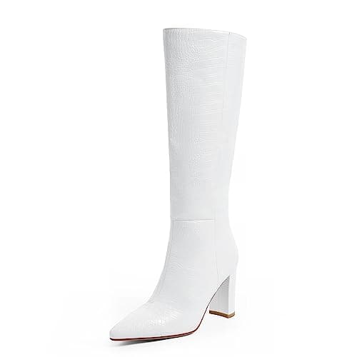 Modatope Women's Tall Knee High Block Heel GoGo Boots - Size 6-11 — White