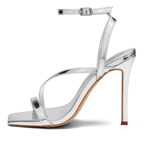 Elisabet Tang Women’s 4 Inch Crystal Stilettos Strappy Heels for Party & Daily Wear — Silver
