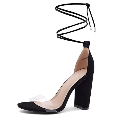 Shoe Land SL-ROSEMMINA Women's Strappy Heeled Rhinestone Sandals for Weddings & Parties — 3019clearblack