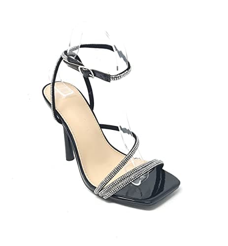 Narala Wild Diva Women's Square Toe Rhinestone Embellished Stiletto Heels — Black Pu