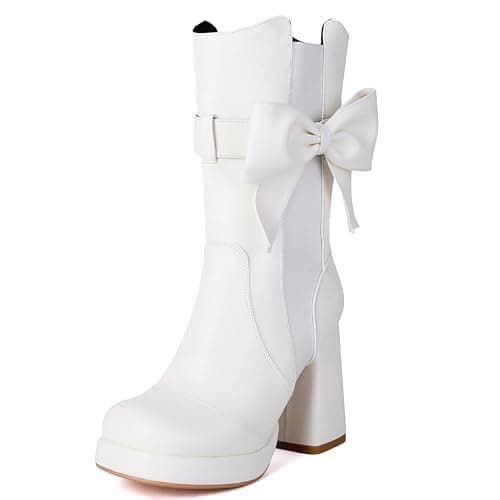 ForeMode Women's Gothic Leather Ankle Boots with Studded Strap — White-m8-6