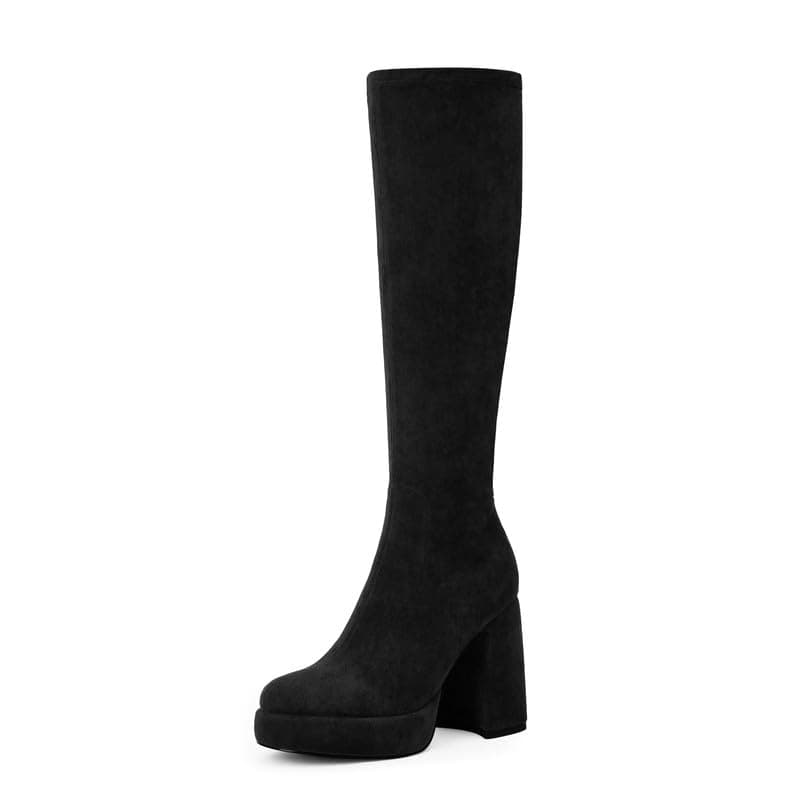 Modatope Platform Knee High Boots for Women — A-blacksuede