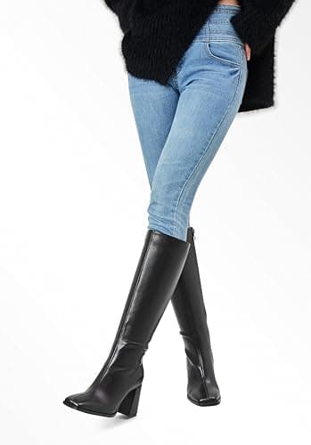 Wetviro Chunky Heel Knee High Boots for Women