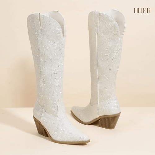 IDIFU IN3 Sparkly Glitter Boots for Women Knee High Wedding Party