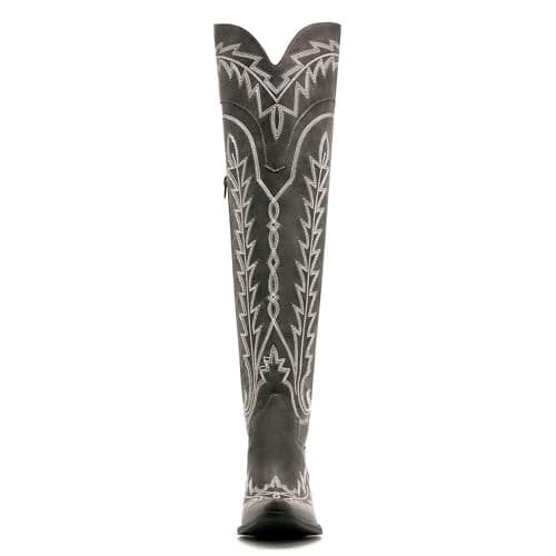 vódvob Women's Black Lace-Up Over-The-Knee Cowboy Boots, Western Casual Wear