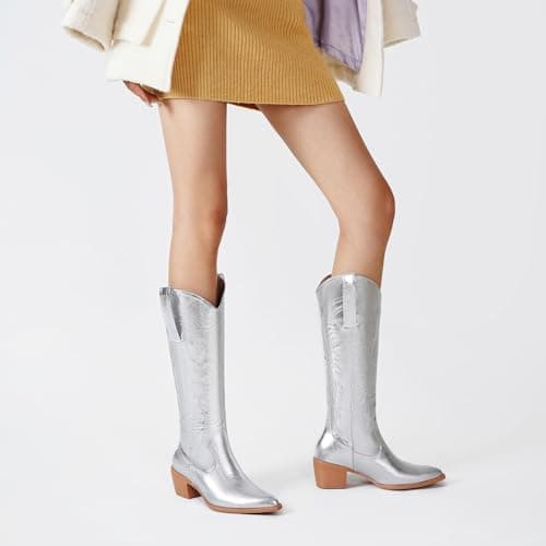 DOBOYG Women's Western Embroidered Cowboy Boots with Chunky Heel Perfect for Country Concerts