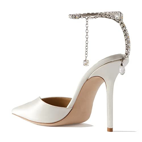 LauraVicci Women's Crystal Chain Heeled Sandals with Rhinestones Buckle Satin Shoes