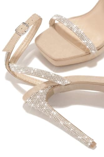 Richealnana Women's Sparkly Rhinestone Stilettos Ankle Strap Shoes for Party Prom