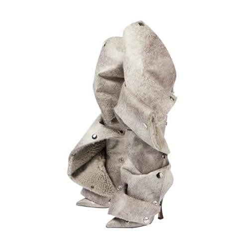 KaroNairy Women's Knee High Stiletto Boot with Detachable Panel — Grey Fur