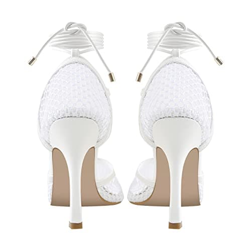 Richealnana Women's Square Toe Mesh Strappy Lace-Up Sandals