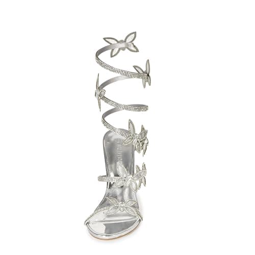 Wild Diva Women's Morris-581 Rhinestone Butterfly Detail Chunk Heel