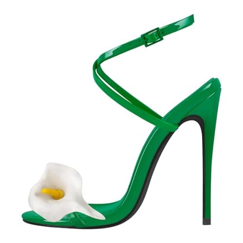 Richealnana Women's Ankle Strap High Heel Stiletto Sandals — Flower Green