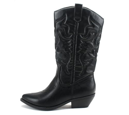 All-White Soda Red Knee High Cowboy Boots with Pull-On Tabs — Black