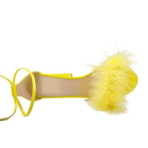 Richealnana Women's Cozy Strappy Open Toe Heeled Sandals with Artificial Feathers
