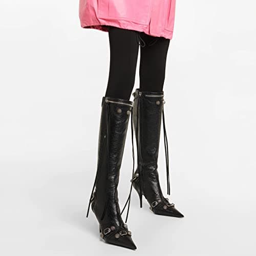 Kluolandi Women's Tassel Pointy Toe Knee High Stiletto Heel Booties