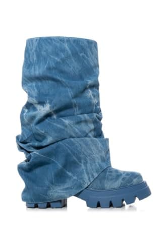 DETOGNI Women's Metallic Mid Calf Pull-On Chunky Platform Booties