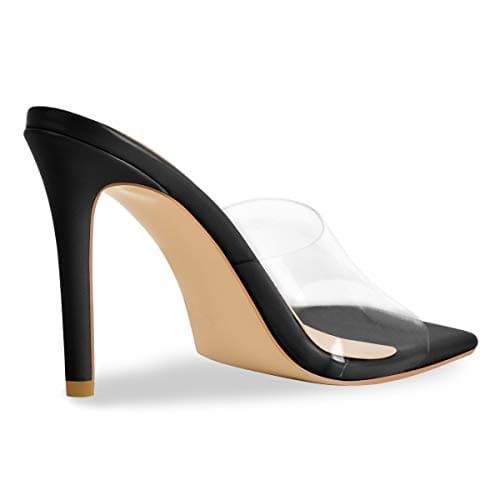 Richealnana Women's Clear Square Toe Stiletto Heel Slip-On Mules