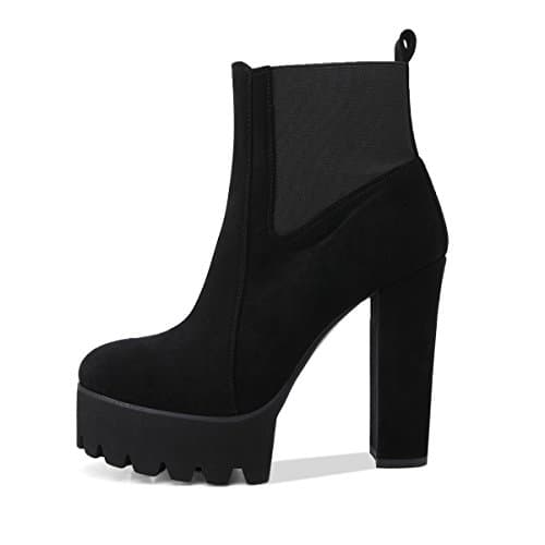 Richealnana Women's Elastic Ankle Booties with Round Toe and Chunky Heel