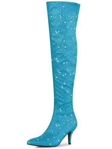 Allegra K Women's Glitter Knee High Stiletto Heel Boot — Sky Blue