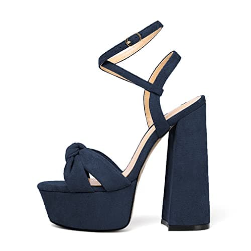 YODEKS Women's Peep Toe Ankle Strap Animal Print Sandals — Suede Navy