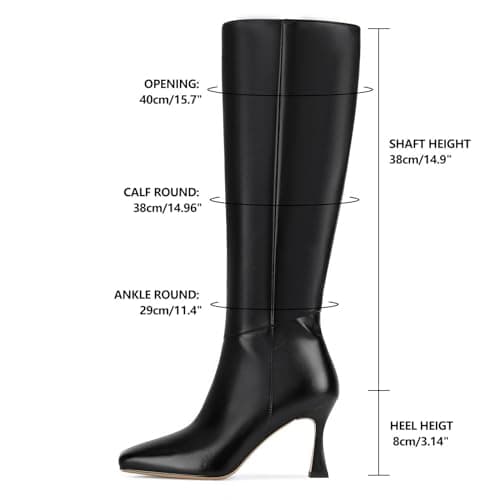 Devht Black Leather Knee High Stiletto Boots for WomenSexy Square Toe & Zipper DesignFashion