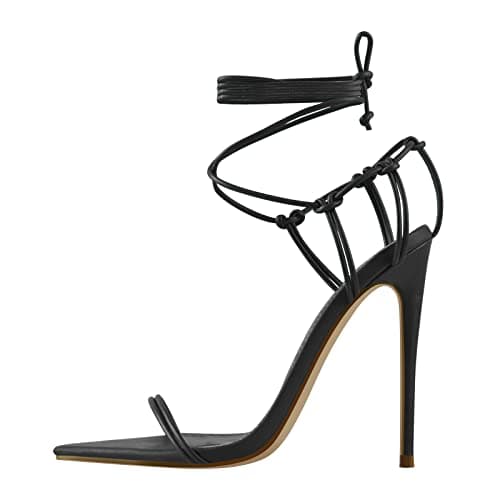 Richealnana Women's Pointy Toe Crisscross Straps Lace-Up Sandals — Black